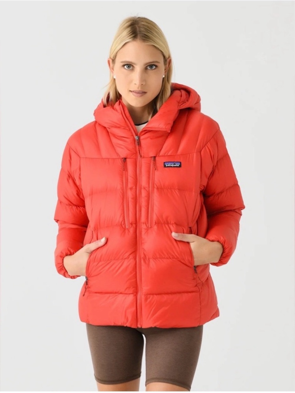 Patagonia Women's Fitz Roy Coral-Red Hooded Puffer Jacket